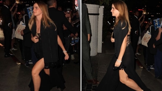 Emma Watson appears in an all-black outfit at the 2026 Academy Museum Gala after-party.