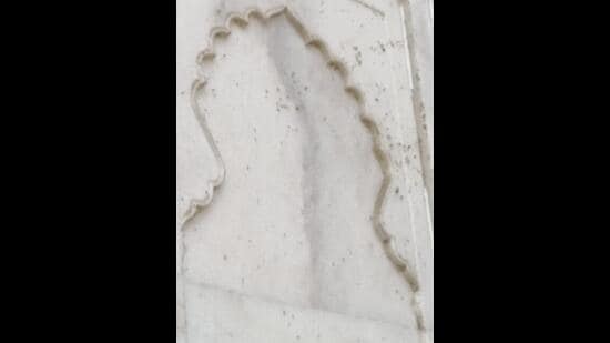 Green marks on inlay work on northern wall of Taj Mahal facing river Yamuna. (Sourced)