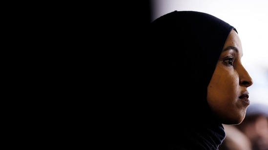US Representative Ilhan Omar (D-MN) holds a press conference at Karmel Mall on January 28.