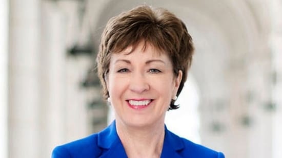 Susan Collins is a Republican US senator from Maine seeking a sixth term in the November 2026 midterm elections. (X @SenatorCollins )