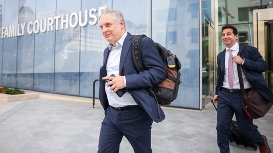 John Overdeck leaves court in New Jersey.