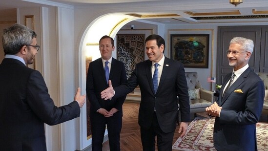 US secretary of state Marco Rubio with India's external affairs minister S Jaishankar and UAE's foreign minister