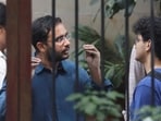 Ashutosh Ranka and Saurav Das of the Cockroach Janata Party (CJP) talk after their release at Delhi Cantt Police Station in New Delhi, October 11 (REUTERS)