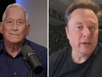 Walter Isaacson and Elon Musk interacting during a podcast. 