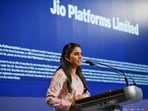 Isha Ambani, non-executive director of Jio Platforms Ltd. addresses during a Jio Platforms Ltd. IPO press conference in Mumbai.