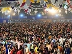 People gather to perform the 'Garba' dance as part of the annual Hindu festival of Navratri at the Laxmi Vilas Palace in Vadodara on October 11 (AFP)