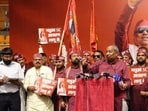 Sanjay Nishad addresses a rally in Delhi on Wednesday. (Sourced)