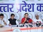 UP Congress president Aradhana Mishra addressing a press conference on Wednesday. (Sourced)