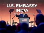 US secretary of state Marco Rubio speaks during a reception at the Jio World Convention Centre in Mumbai.