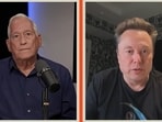 Walter Isaacson and Elon Musk interacting during a podcast. 