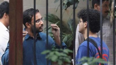 Ashutosh Ranka and Saurav Das of the Cockroach Janata Party (CJP) talk after their release at Delhi Cantt Police Station in New Delhi, October 11 (REUTERS) Ashutosh Ranka and Saurav Das of the Cockroach Janata Party (CJP) talk after their release at Delhi Cantt Police Station in New Delhi, October 11 (REUTERS)