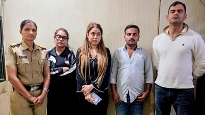 Absconding accused in the Shiva Sharma case, Shraddha Dubey, driver Danish, and Rashmi Dubey, in police custody after being arrested in a joint operation by Lucknow Police and UP STF with the assistance of Nagpur Police. (UP Police) Absconding accused in the Shiva Sharma case, Shraddha Dubey, driver Danish, and Rashmi Dubey, in police custody after being arrested in a joint operation by Lucknow Police and UP STF with the assistance of Nagpur Police. (UP Police)