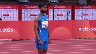 Praveen Kumar wins a gold medal in the men's high jump T44/64 event at the Asian Para Games.