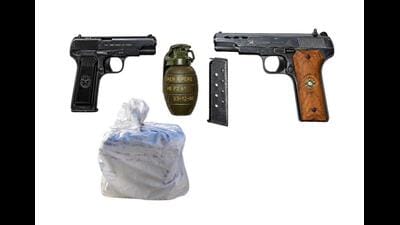 Two separate FIRs under Sections 21 and 25 of the NDPS Act, Section 25 of the Arms Act, and Sections 3, 4, and 5 of the Explosive Substances Act have been registered at the Chatiwind and Lopoke police stations, officials said. (HT) Two separate FIRs under Sections 21 and 25 of the NDPS Act, Section 25 of the Arms Act, and Sections 3, 4, and 5 of the Explosive Substances Act have been registered at the Chatiwind and Lopoke police stations, officials said. (HT)