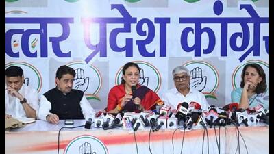 UP Congress president Aradhana Mishra addressing a press conference on Wednesday. (Sourced) UP Congress president Aradhana Mishra addressing a press conference on Wednesday. (Sourced)
