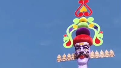 The Panchkula Ravana effigy, regions' tallest, drew thousands of spectators on Tuesday (ANI video grab) The Panchkula Ravana effigy, regions' tallest, drew thousands of spectators on Tuesday (ANI video grab)
