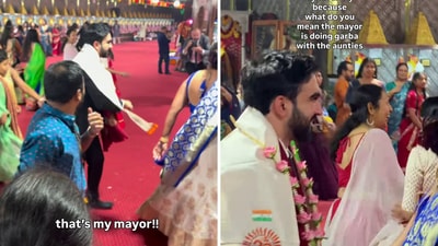 New York City Mayor Zohran Mamdani performed the Garba at a Navratri event. New York City Mayor Zohran Mamdani performed the Garba at a Navratri event.
