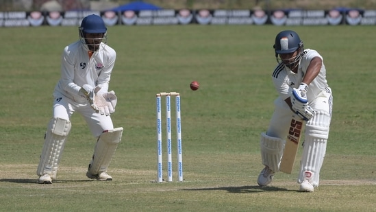 Sarfaraz Khan batting in domestic cricket.