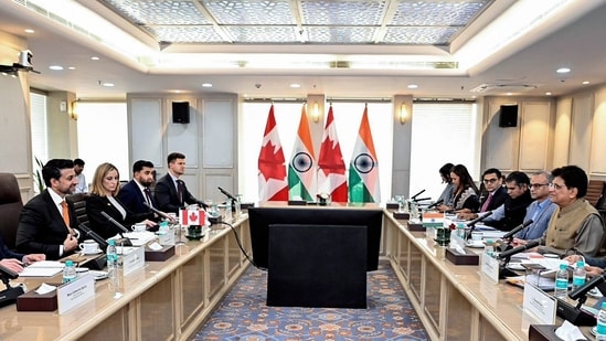 FILE: Union Minister Piyush Goyal co-chairs the 7th India-Canada Ministerial Dialogue on Trade and Investment as part of the New Roadmap 2025 with Canada’s Minister of International Trade Maninder Sidhu, in New Delhi. (@PiyushGoyal X/ANI Photo)