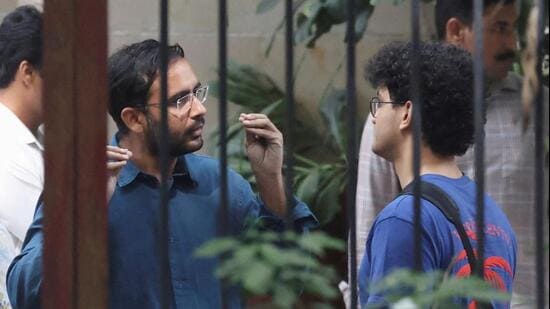 Ashutosh Ranka and Saurav Das of the Cockroach Janata Party (CJP) talk after their release at Delhi Cantt Police Station in New Delhi, October 11 (REUTERS)