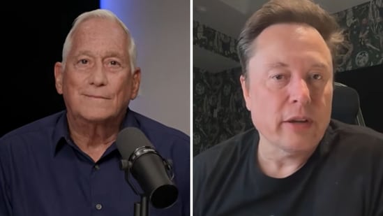 Walter Isaacson and Elon Musk interacting during a podcast.