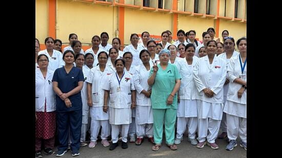 Government nurses protesting with black badges on Wednesday (Sourced)