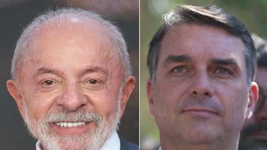 Brazilian President Luiz Inacio Lula da Silva and Brazilian presidential candidate Flavio Bolsonaro of the Liberal Party (PL)