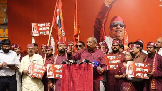 Sanjay Nishad addresses a rally in Delhi on Wednesday. (Sourced)