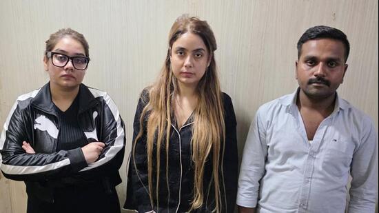 Three accused, Shraddha Dubey, driver Danish and Rashmi Dubey, after their arrest in Nagpur (Lucknow Police Media Cell/ANI Ph)