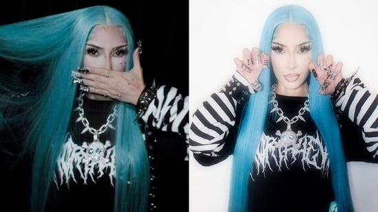 Kim Kardashian dresses up as her daughter North West for Halloween. 