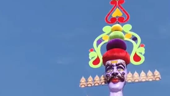 The Panchkula Ravana effigy, regions' tallest, drew thousands of spectators on Tuesday (ANI video grab)