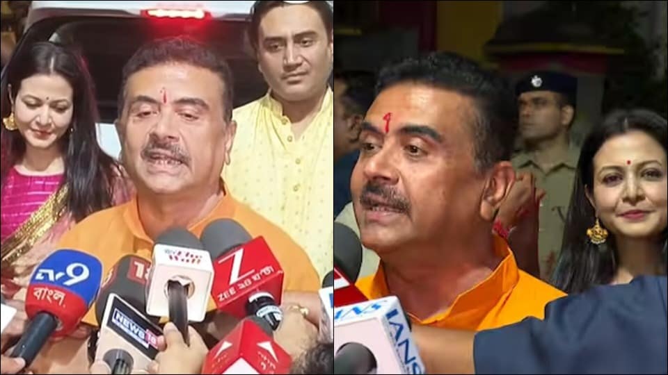 নবমীতে মল্লিকবাড়ির পুজোয় শুভেন্দু অধিকারি। 