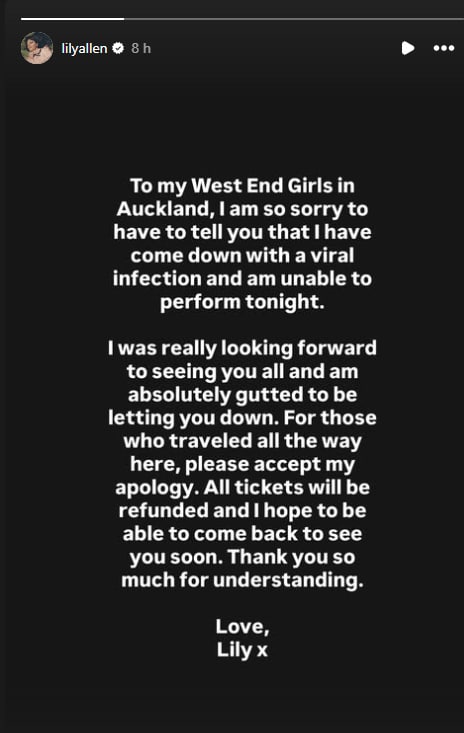 Lily Allen's IG story.