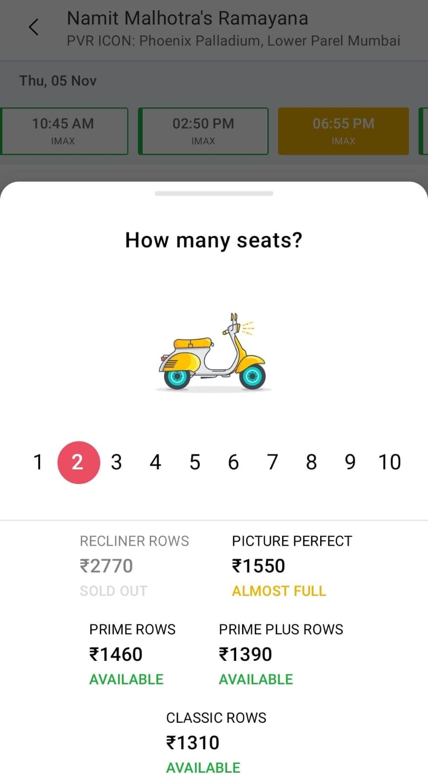 Mumbai's PVR Phoenix Palladium IMAX screening, with tickets priced at ₹2,770, is sold out. Mumbai's PVR Phoenix Palladium IMAX screening, with tickets priced at ₹2,770, is sold out.