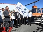 Chief minister Sukhvinder Singh Sukhu launches a helicopter service from Sanjauli Heliport in Shimla on Wednesday. (HT Photo)