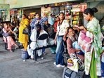 Commuters stranded at the ISBT as over 90% of government buses were grounded in Ludhiana on Wednesday. (Gurpreet Singh/HT)