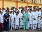Government nurses protesting with black badges on Wednesday (Sourced)