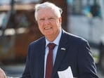 A picture taken on July 10 shows U.S. Senator Lindsey Graham speaking to the media after his meeting with Ukraine's President Volodymyr Zelenskiy.