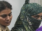 Model Shraddha Dubey, the prime suspect in cafe owner Shiva Sharma death case, undergoes medical examination at Civil Hospital, in Lucknow, on Thursday. (PTI Photo)
