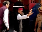 SP chief Akhilesh Yadav outside Rampur district jail on Thursday. (Sourced)