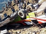 The wreckage of the bus that plunged into a gorge at Gulli Gala, in Udhampur on Wednesday. (ANI)