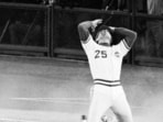 Cincinnati Reds Todd Benzinger reacts after being called out at third base attempting to advance on a bunt by Reds' Ron Oester in the ninth of a National League Championship Series baseball game against the Pittsburgh Pirates, Oct. 5, 1990.