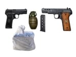 Two separate FIRs under Sections 21 and 25 of the NDPS Act, Section 25 of the Arms Act, and Sections 3, 4, and 5 of the Explosive Substances Act have been registered at the Chatiwind and Lopoke police stations, officials said. (HT)