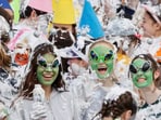 Raisin Monday sees St Andrews students covered in shaving foam.(The Guardian)