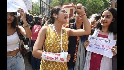 Although the main thrust of the current youth protests is about voter rolls and the credibility of the Election Commission, there are parallel protests about women’s safety and agency over their lives. (Arvind Yadav/HT Photo) Although the main thrust of the current youth protests is about voter rolls and the credibility of the Election Commission, there are parallel protests about women’s safety and agency over their lives. (Arvind Yadav/HT Photo)