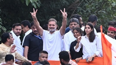 LOP in Loksabha Rahul Gandhi with India Bloc leaders  and Congress workers and supporters during ‘March for Democracy’ to the Supreme Court, to file a petition against Chief Election Commissioner Gyanesh Kumar on Monday, October 12, 2026. (Arvind Yadav/ Hindustan Times)