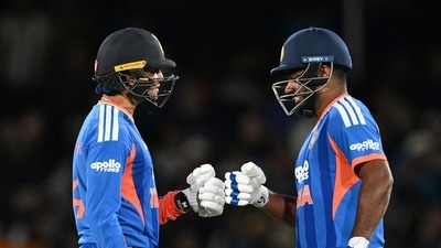 India's Abhishek Sharma, left, and Sanju Samson, right, react during the T20 cricket international between New Zealand and India in Christchurch, New Zealand, Thursday, Oct. 22 (AP) India's Abhishek Sharma, left, and Sanju Samson, right, react during the T20 cricket international between New Zealand and India in Christchurch, New Zealand, Thursday, Oct. 22 (AP)