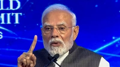 Prime Minister Narendra Modi addresses the 'NDTV World Summit 2026', in New Delhi. (@NarendraModi/PTI Photo) Prime Minister Narendra Modi addresses the 'NDTV World Summit 2026', in New Delhi. (@NarendraModi/PTI Photo)