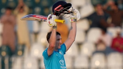 England's Harry Brook celebrates after scoring a historic double century (AP Photo/Anjum Naveed) England's Harry Brook celebrates after scoring a historic double century (AP Photo/Anjum Naveed)