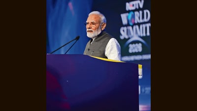 Prime Minister Narendra Modi speaks at the NDTV World Summit 2026, in New Delhi on Thursday. (DPR PMO) Prime Minister Narendra Modi speaks at the NDTV World Summit 2026, in New Delhi on Thursday. (DPR PMO)